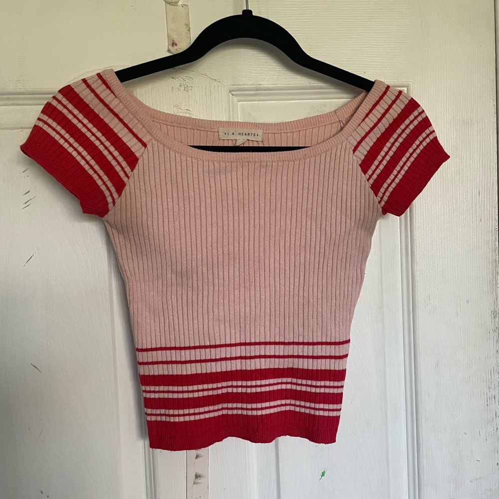 LA Hearts Off Shoulder Crop Top